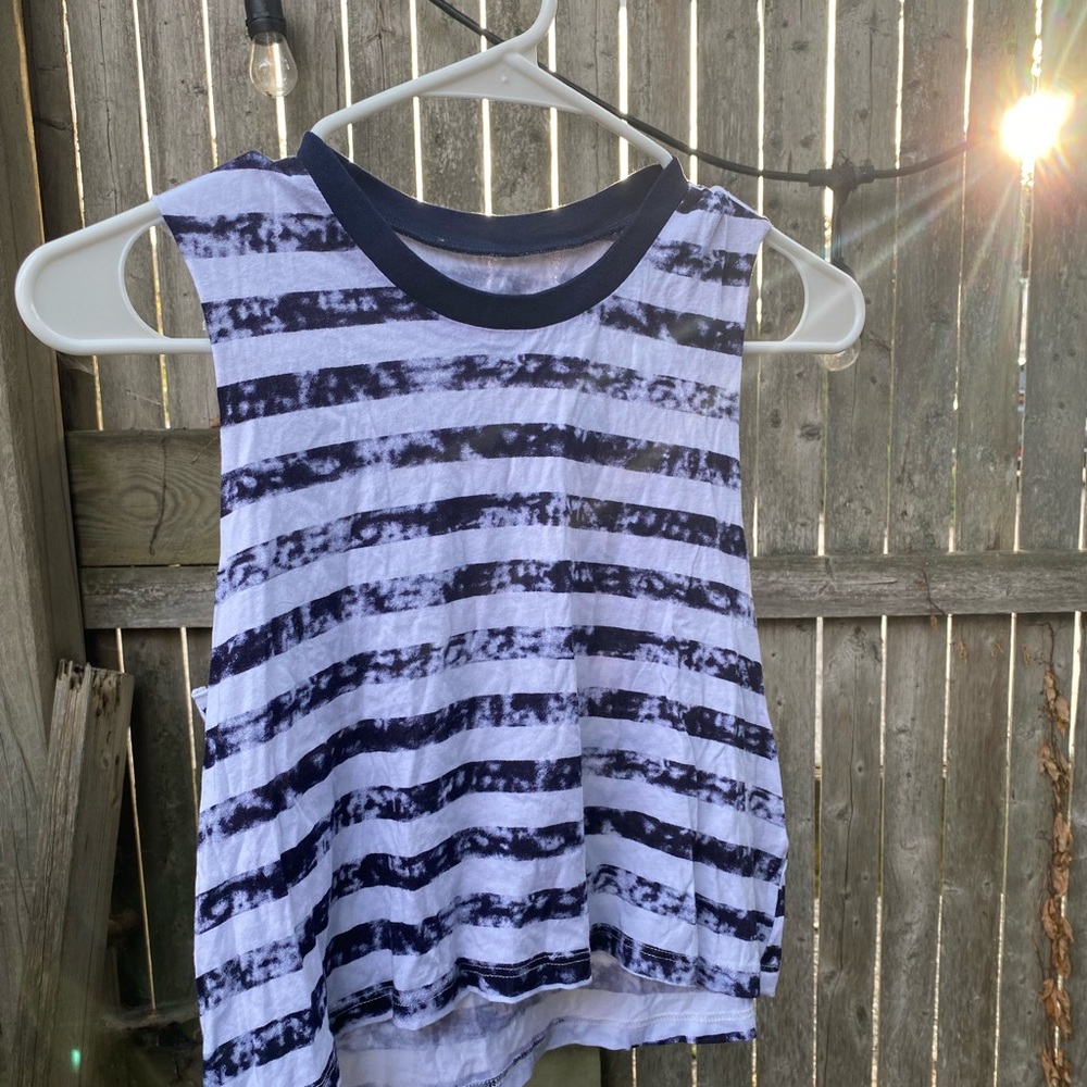 Blue and White stripped crop tee